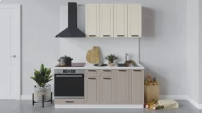 Кухонный гарнитур «Лорас» длиной 180 см со шкафом НБ (Белый/Холст брюле/Холст латте)