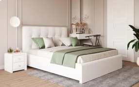 Кровать Монако с подъемным механизмом Экокожа, 140х200, Nice White, Nice White